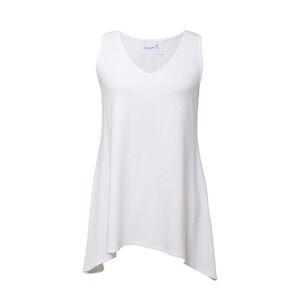 Women's White V-Neck Tunic Bamboo Tank Top Size M Loose Fit Flowy Compli-K NWT